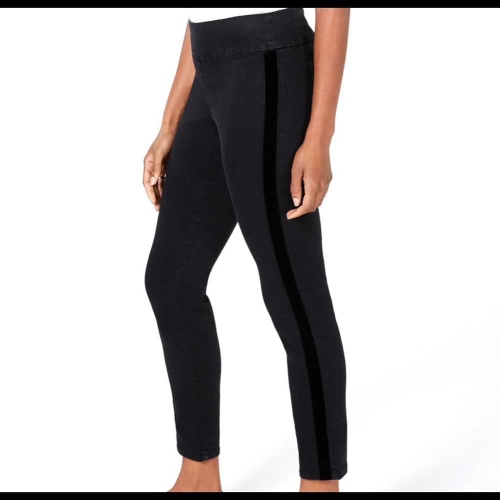 Charter Club Cambridge Skinny Ankle Pants Black‎ with Velvet Side Stripe Size 16